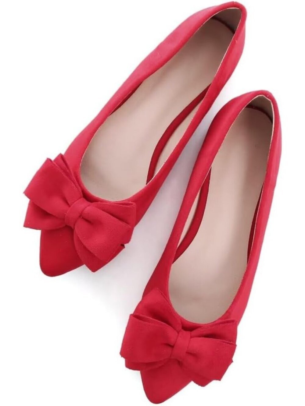 Women's H Red Suede Fashion Bowknot Flats Comfort Pointed Toe Casual Dress Shoes